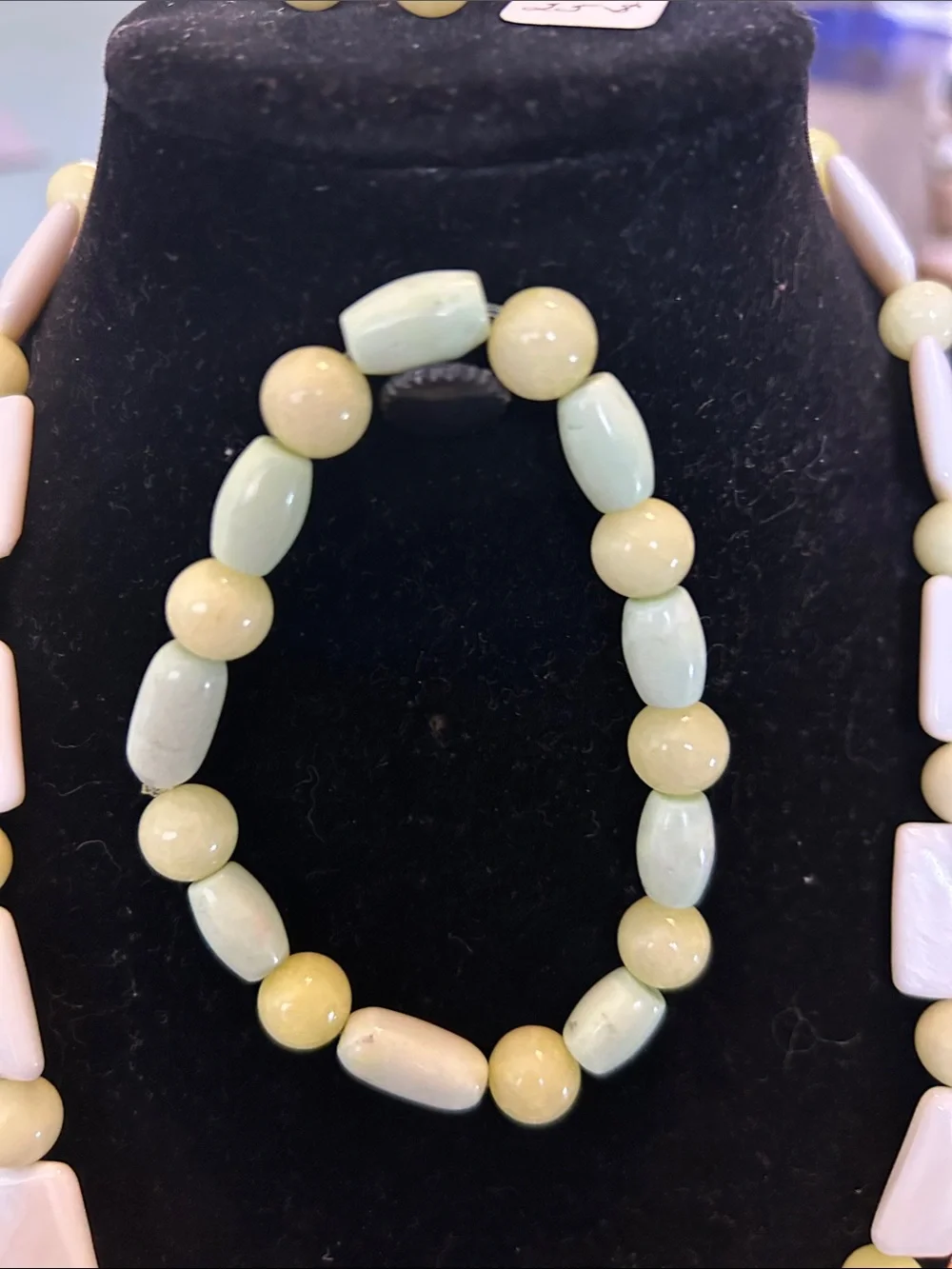 Yellow&White Real Stone Beads Necklace & Bracelet is Light Mint Green & Yellow